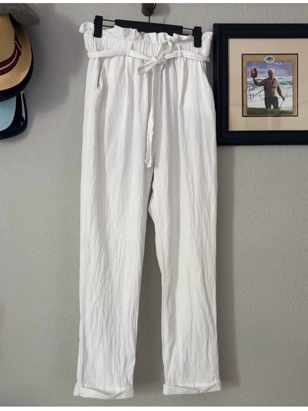 Adika White High Waisted Paper Bag Cotton Joggers medium